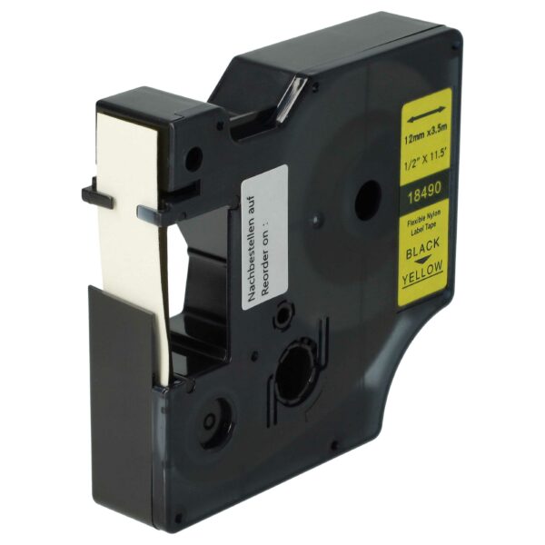 Fita de Etiquetas vhbw Compatível com Dymo 18490 - 12 mm Preto sobre Amarelo, Nylon