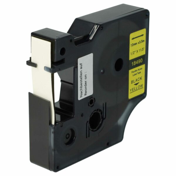 Fita de Etiquetas vhbw Compatível com Dymo 18490 - 12 mm Preto sobre Amarelo, Nylon