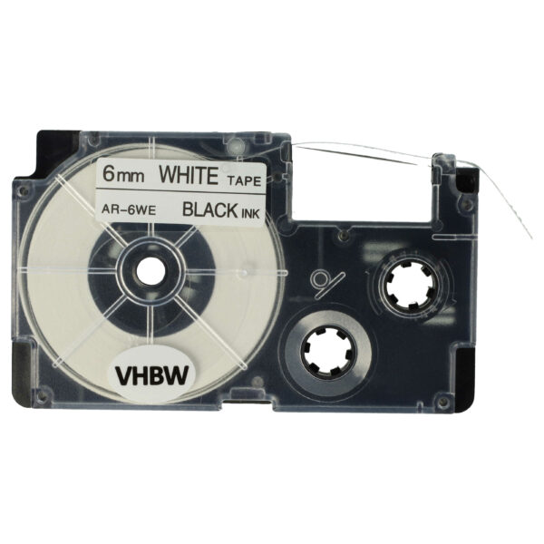 Fita de Etiquetas vhbw substitui Casio XR-6WE, XR-6WE1 - 6 mm Preto sobre Branco