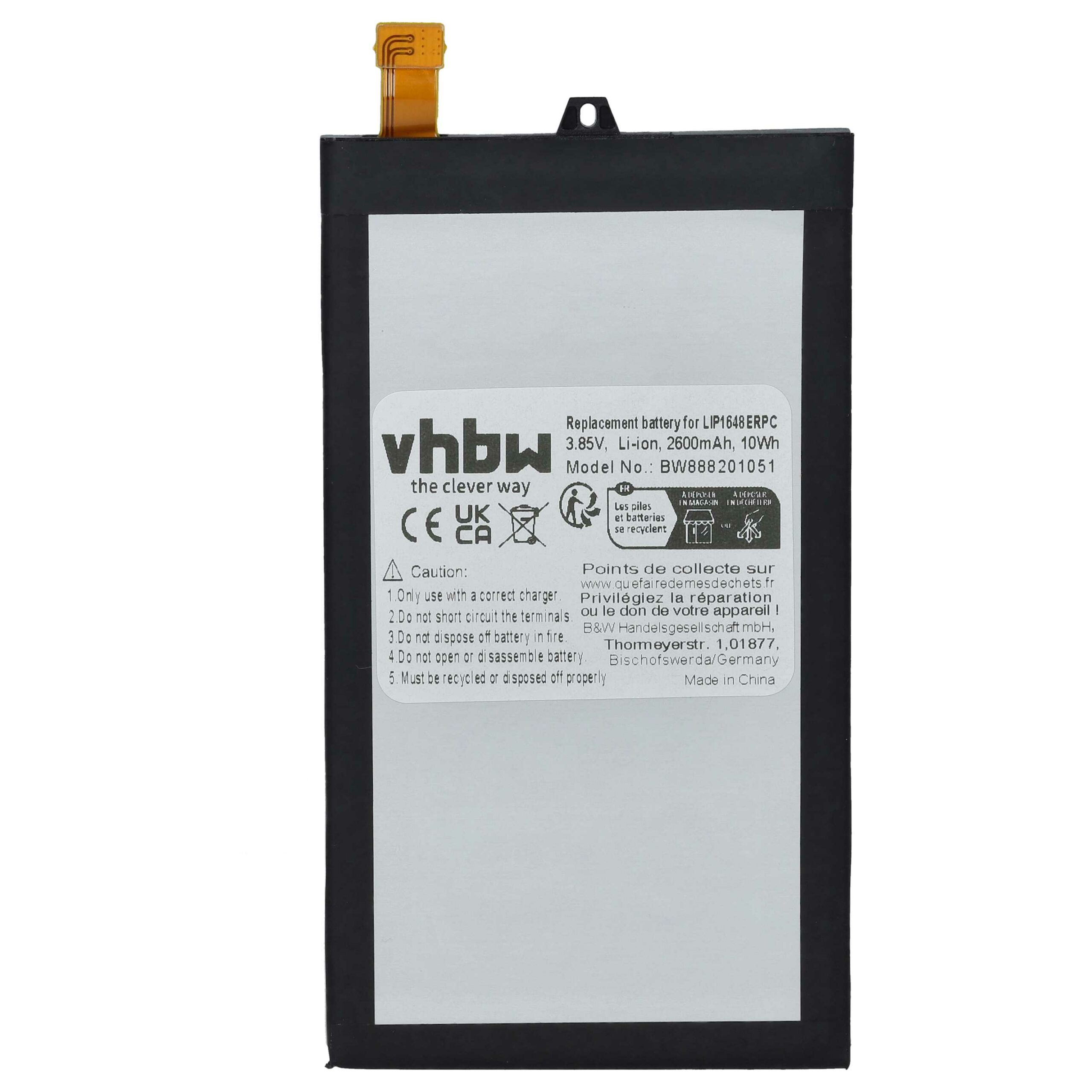 Bateria para Telemóvel Sony LIP1648ERPC - 2600 mAh 2.85 V Li-polímero vhbw - Image 3