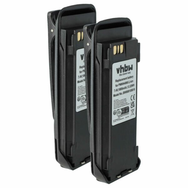 2x Bateria de substituição para Motorola NNTN4066, PMNN4065, NNTN4077, NNTN4103 - 1800 mAh 7.4 V Li-Ion com Clip de Cintura