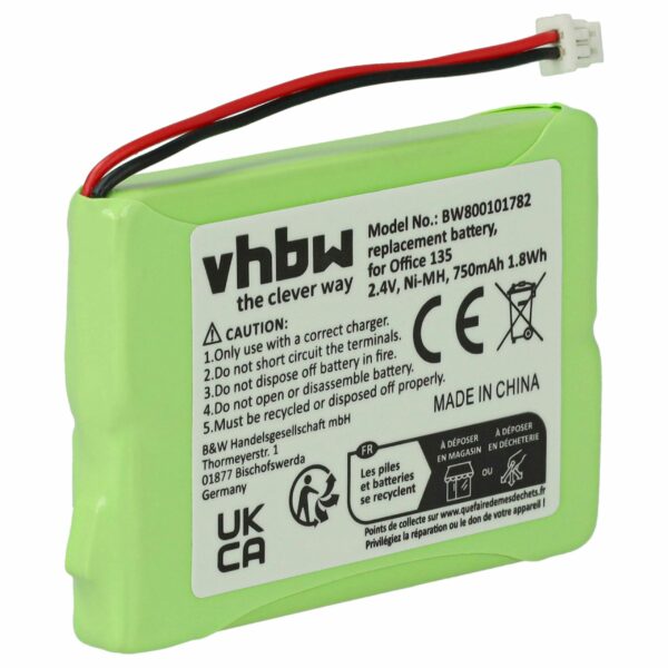 Bateria vhbw para Telefone Fixo Ascom - 750 mAh 2.4 V NiMH (substitui 20328196BD)