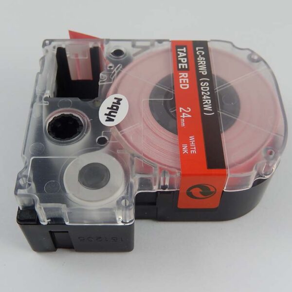 Fita de Etiquetas vhbw para Epson LC-6RWP - 24 mm Branco sobre Vermelho