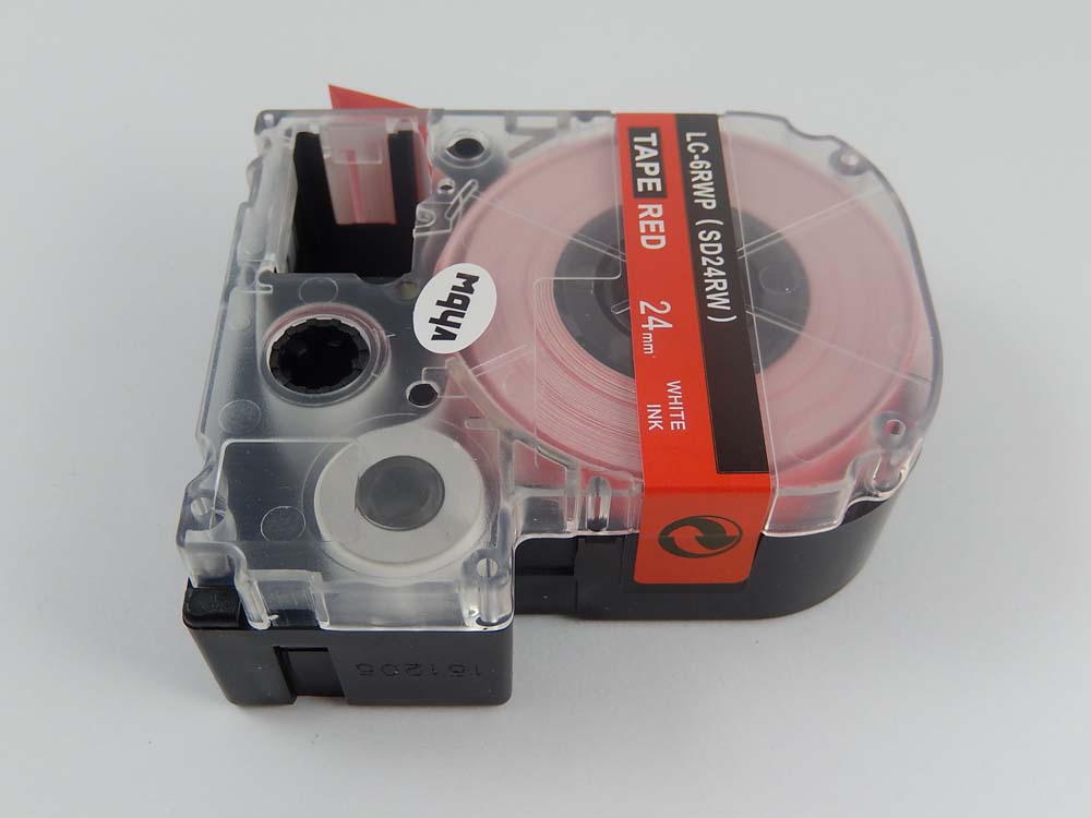 Fita de Etiquetas vhbw para Epson LC-6RWP - 24 mm Branco sobre Vermelho