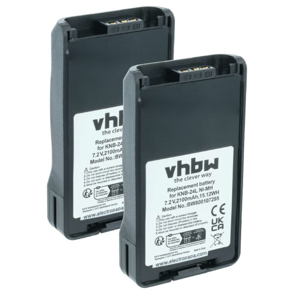 Bateria vhbw 2x para Rádio Kenwood KNB-24L, KNB-24LX, KNB-25A - 2100 mAh, 7.2 V, NiMH