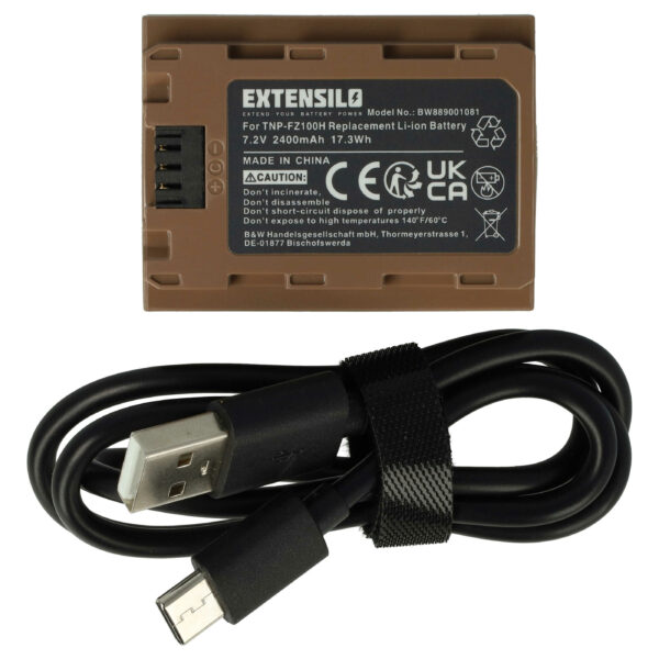 Bateria EXTENSILO para Sony NP-FZ100 - 2400mAh, 7.2V com Porta USB-C