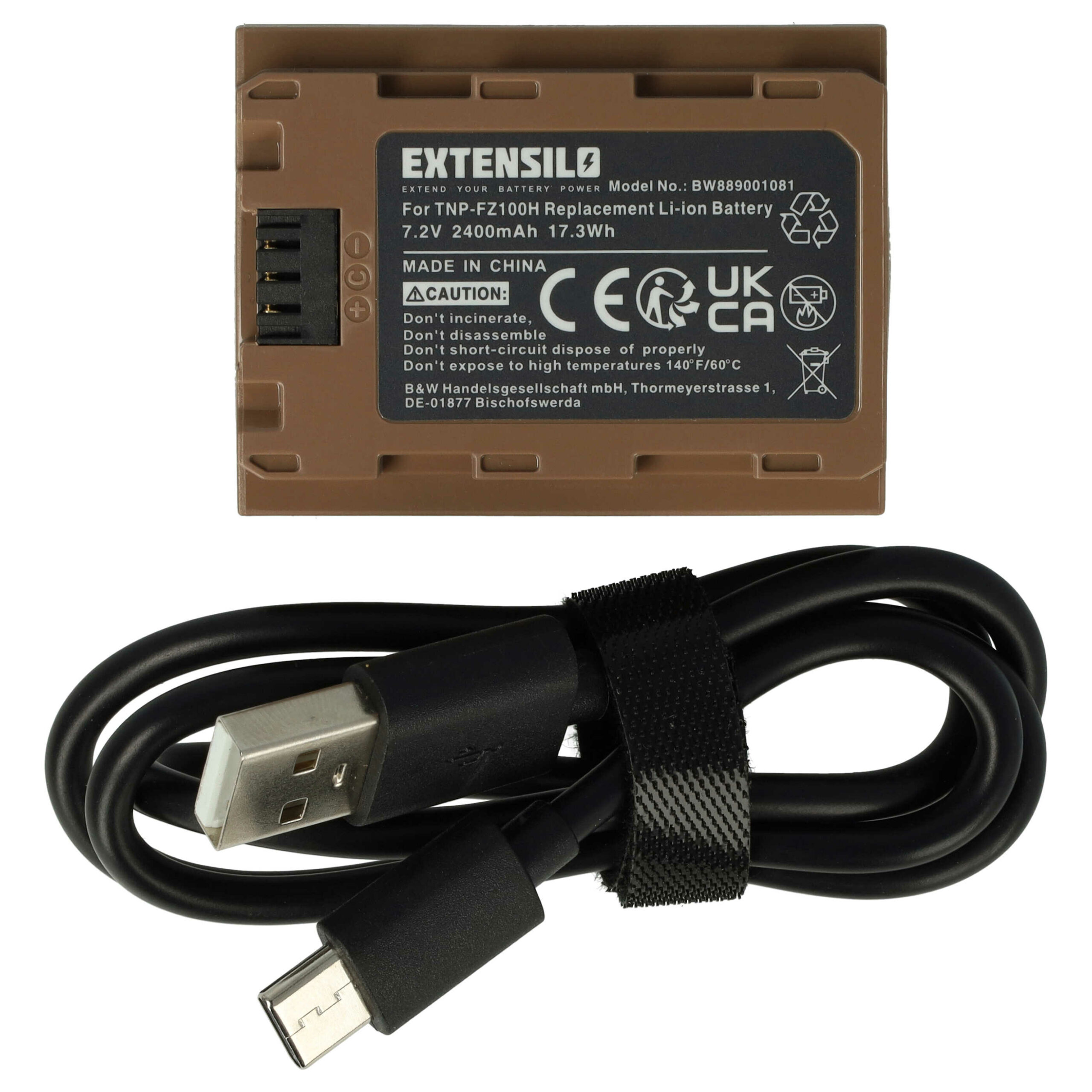 Bateria EXTENSILO para Sony NP-FZ100 - 2400mAh, 7.2V com Porta USB-C