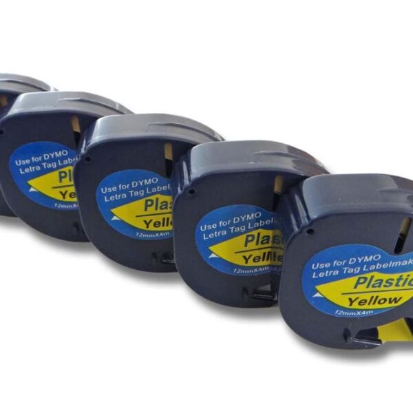 5x Fita de Etiquetas vhbw compatível com Dymo 91202 - 12 mm Preto em Amarelo