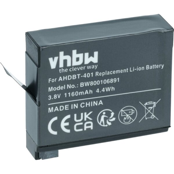 Bateria para Câmara GoPro AHDBT-401, 335-06532-000 - 1160 mAh 3.7 V Li-Ion vhbw