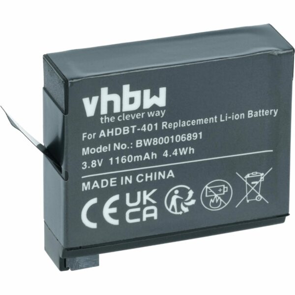 Bateria para Câmara GoPro AHDBT-401, 335-06532-000 - 1160 mAh 3.7 V Li-Ion vhbw
