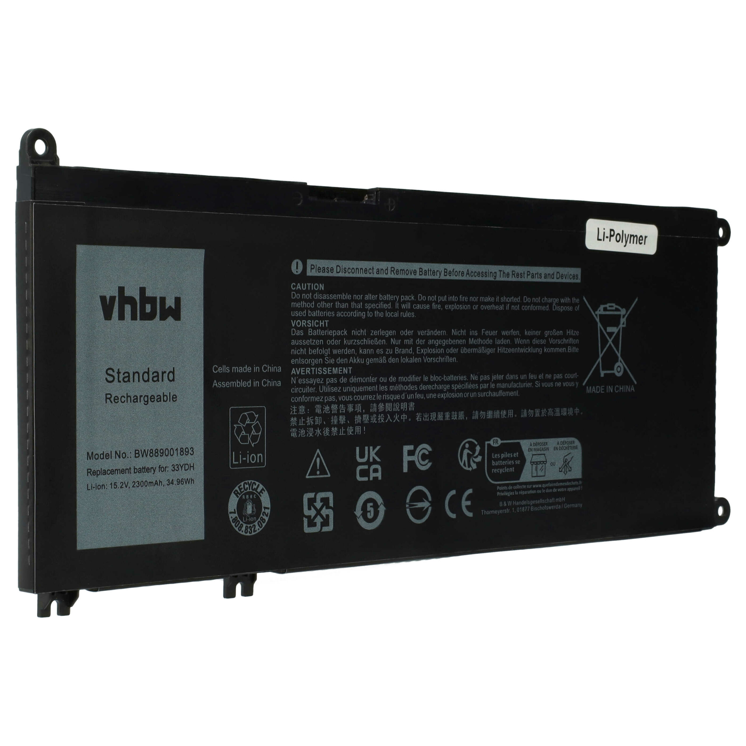 Bateria para portátil vhbw para Dell 9P3NW, 99NF2, 33YDH - 2300 mAh 15.2 V - Image 3