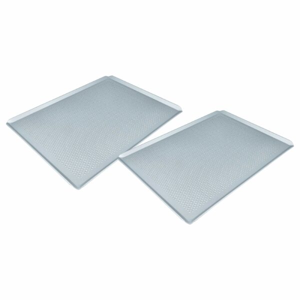 2x Tabuleiro de Cozedura Universal vhbw para Forno - 40 x 30 x 1 cm Prateado, Perfurado