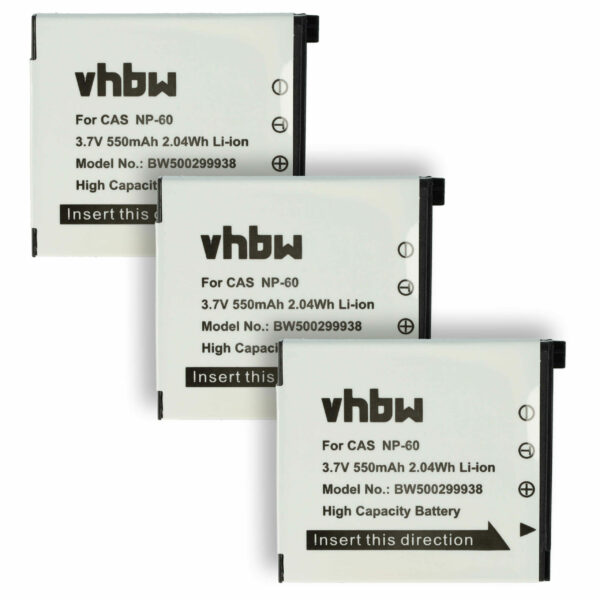 Bateria vhbw NP-60 para Casio - Pack 3x 550mAh 3.6V Li-Ion