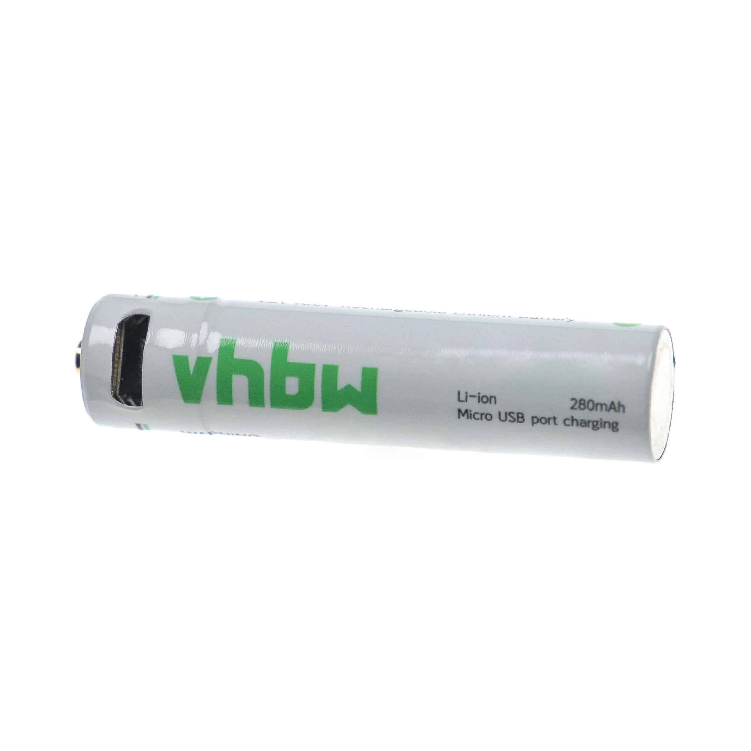 Bateria vhbw Micro AAA (HR03) Li-Ion 280 mAh 1,5 V com Conexão Micro-USB