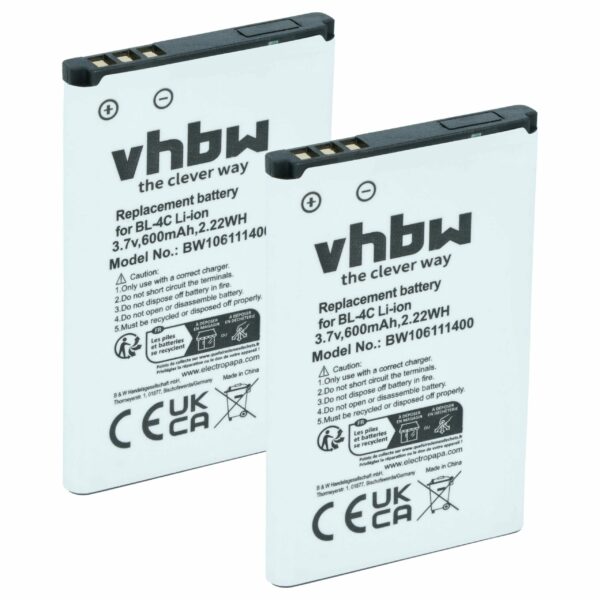Bateria para Telemóvel 2x Bateria Compatível com Bea-fon C140/C240, EU001B, S400 EU001W - 600 mAh 3.7 V Li-Ion