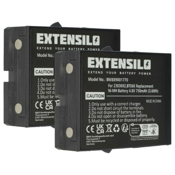 2x Bateria EXTENSILO para Controlo Remoto Danfoss BT06K, 2303692 - 750 mAh