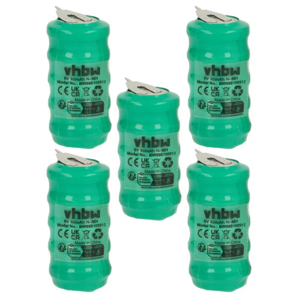 Pack 5x Pilhas Botão Recarregáveis Tipo V80H 2 Pinos - 80 mAh 6V NiMH vhbw