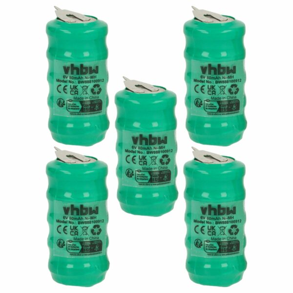 Pack 5x Pilhas Botão Recarregáveis Tipo V80H 2 Pinos - 80 mAh 6V NiMH vhbw