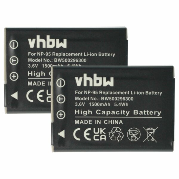 Bateria vhbw substitui Fujifilm NP-95 - 1500mAh, 3.6V, Li-Ion (pack 2x)