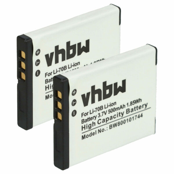 2x Bateria Compatível Olympus Li-70B - 500mAh, 3.7V, Li-Ion vhbw