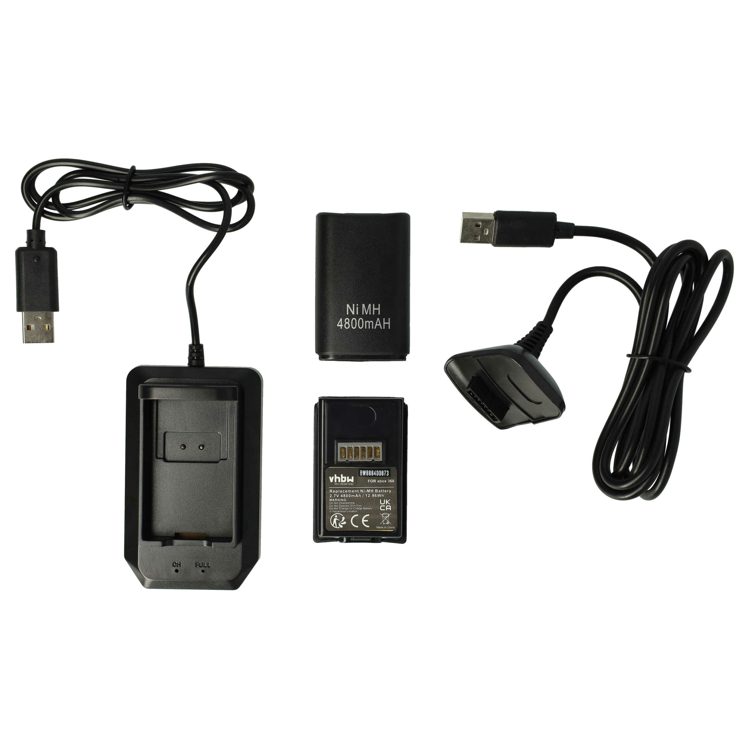 Kit Play & Charge vhbw (4 Peças) para Comando Microsoft Xbox 360 - Preto