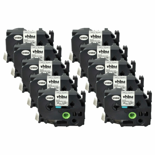 Pack 10x Fita Etiquetadora compatível Brother TZE-251 - 24 mm Preto sobre Branco