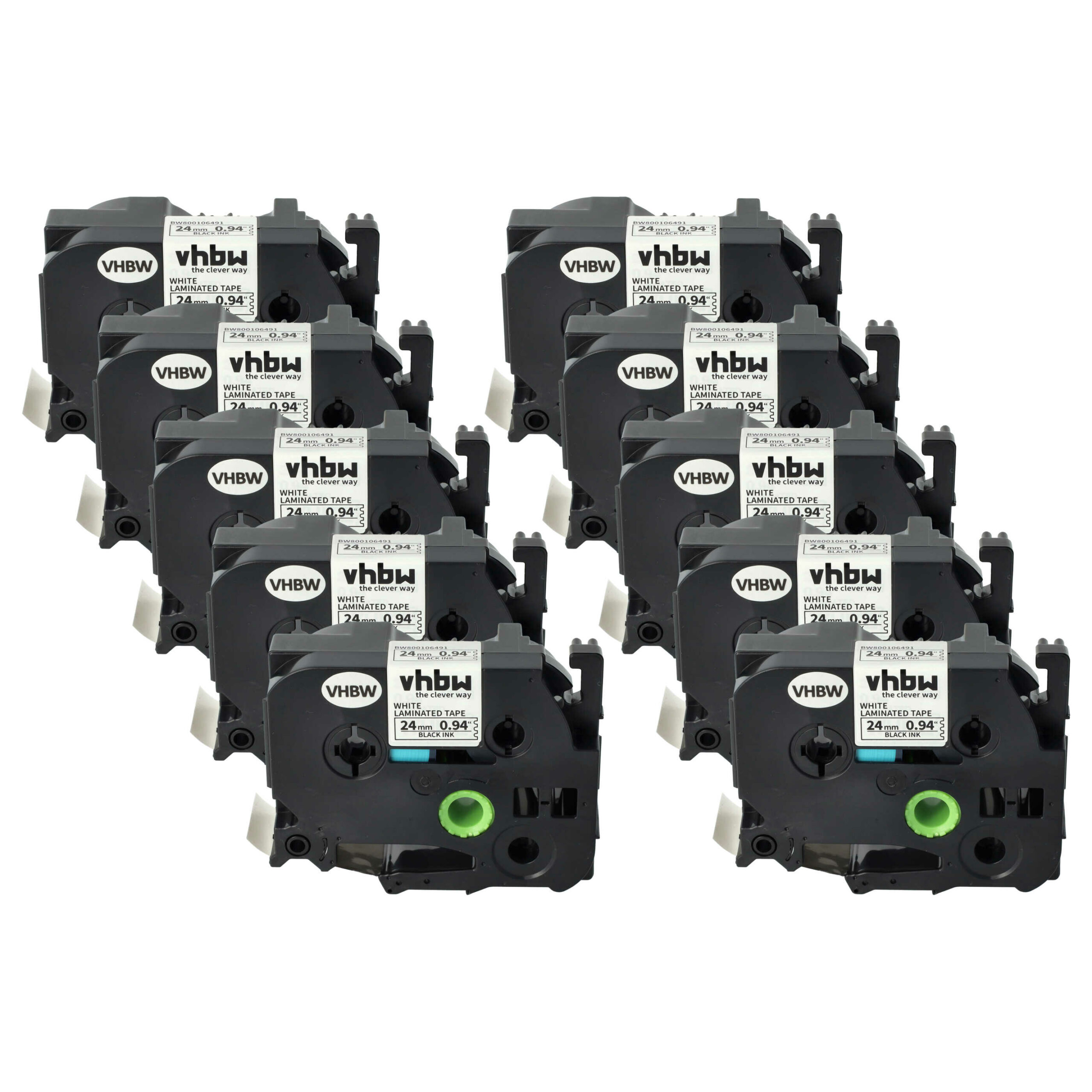 Pack 10x Fita Etiquetadora compatível Brother TZE-251 - 24 mm Preto sobre Branco
