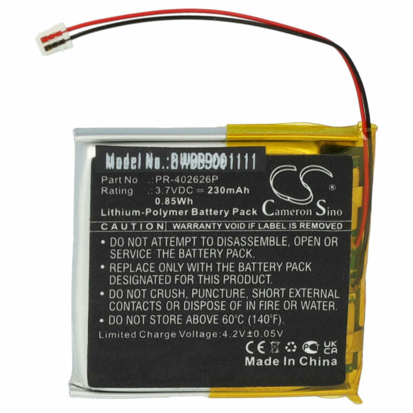 Bateria vhbw para Suunto Smartwatch PR-402626P - 230 mAh 3.7 V Li-polymer