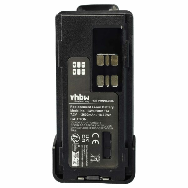 Bateria vhbw para Rádio Motorola PMNN4416, PMNN4415AR, PMNN4415, PMNN441 - 2600 mAh 7.4 V Li-Ion + Clip de Cintura