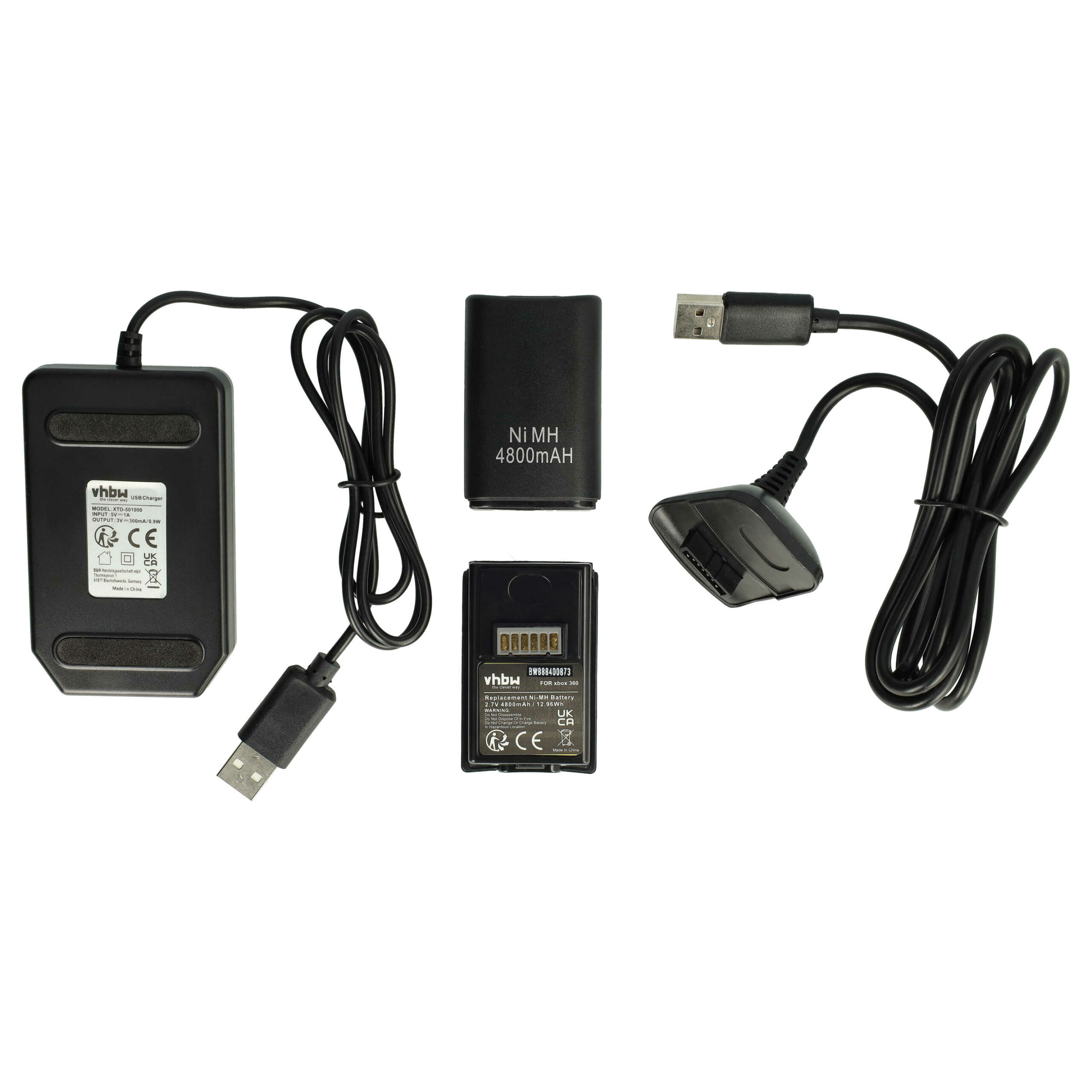 Kit Play & Charge vhbw (4 Peças) para Comando Microsoft Xbox 360 - Preto - Image 2