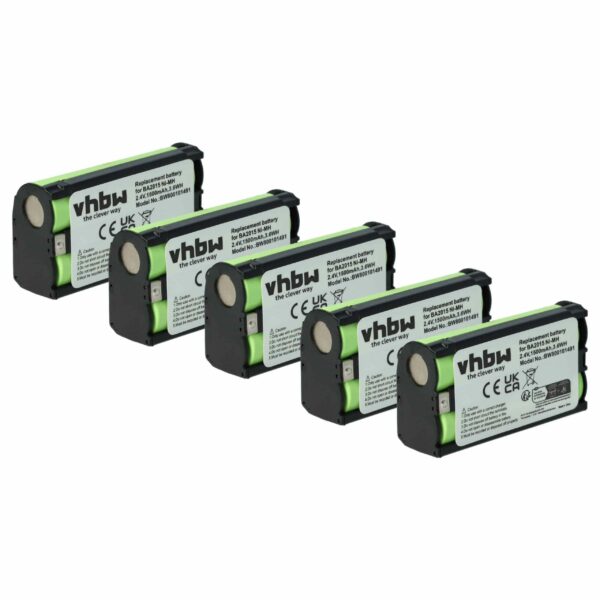 Pack de 5 Baterias vhbw para Microfone Sennheiser BA2015 - 1500 mAh 2.4 V NiMH