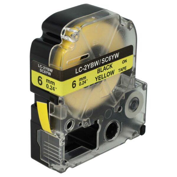 Fita para Etiquetadora vhbw substitui Epson LC-2YBW - 6 mm, Preto sobre Amarelo
