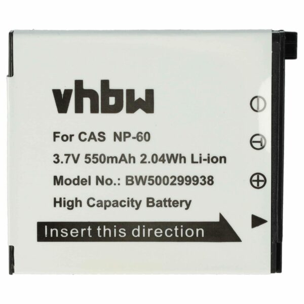 Bateria vhbw para Casio NP-60 - 550mAh, 3.6V, Li-Ion