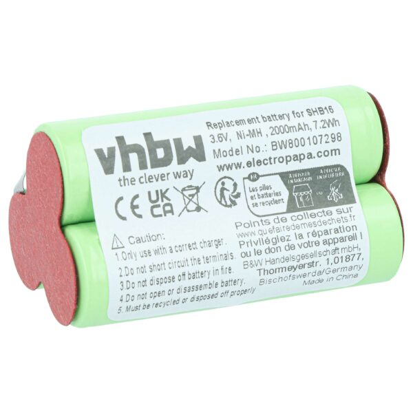Bateria vhbw 2000 mAh 3.6V NiMH para Esquipadores BaByliss, Scherna e Remington