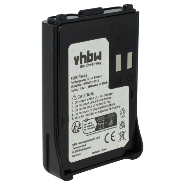 Bateria para Rádio Kenwood PB-42Li, PB-42L, PB-42 - 1800 mAh 7.4 V Li-Ion vhbw
