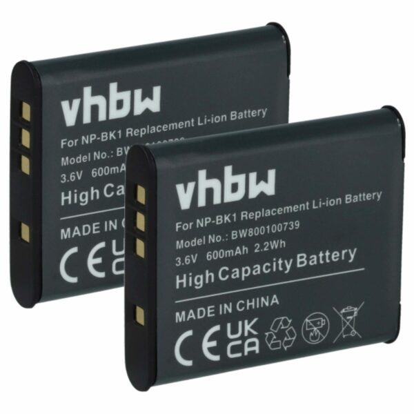 2x Bateria vhbw compatível com Sony NP-FK1, NP-BK1 - 600mAh, 3.6V, Li-Ion