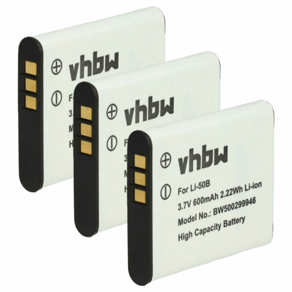 3x Bateria vhbw substitui Casio NP-10, NP-150 - 600mAh, 3.7V, Li-Ion