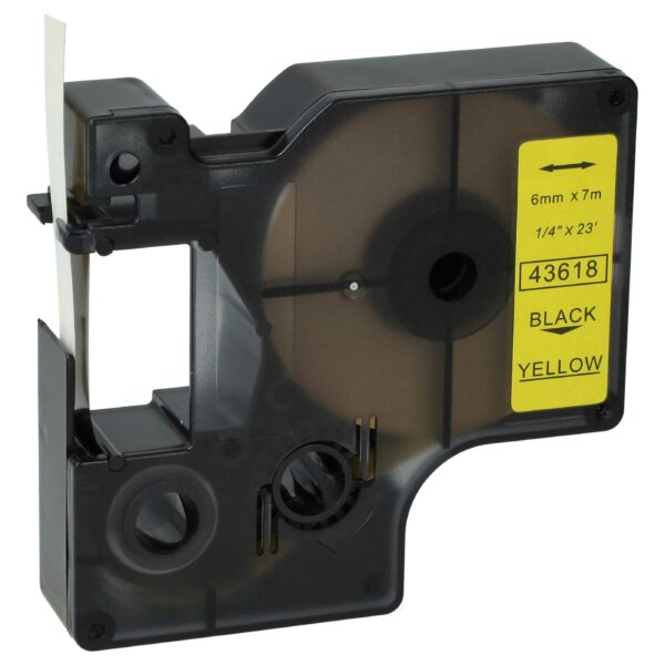 Fita para Etiquetadora vhbw substitui Dymo 43618, D1 - 6 mm Preto sobre Amarelo