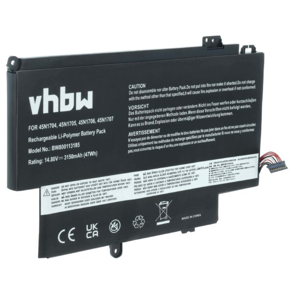 Bateria de Substituição vhbw para Lenovo 45N1707, 45N1706, 45N1705, 45N1704 - 3150 mAh 14.8 V Li-polymer