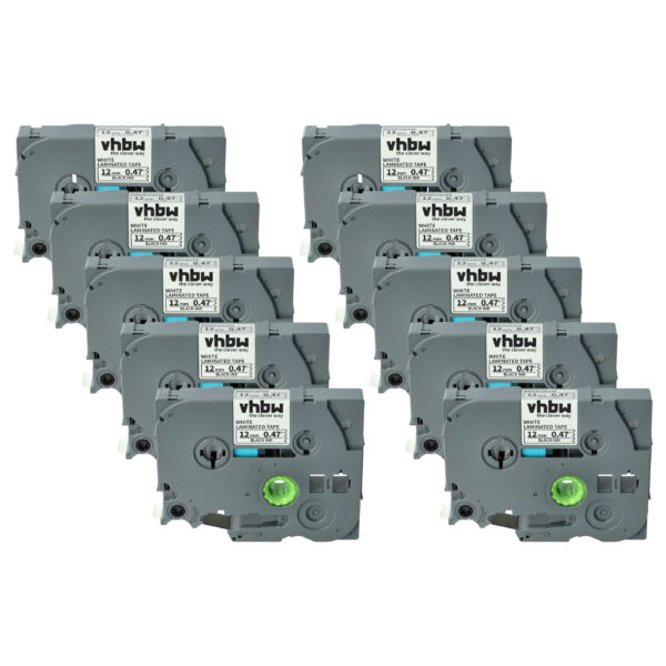 10x Fita de Etiquetas Compatível com Brother TZE-231, TZ-231 - 12 mm Preto sobre Branco