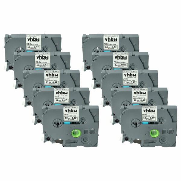 10x Fita de Etiquetas Compatível com Brother TZE-231, TZ-231 - 12 mm Preto sobre Branco