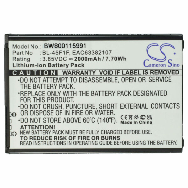 Bateria para Telemóvel LG BL-45F1F, EAC63361407, EAC63361401, EAC63321601 - 2000 mAh 3.85 V Li-Ion vhbw