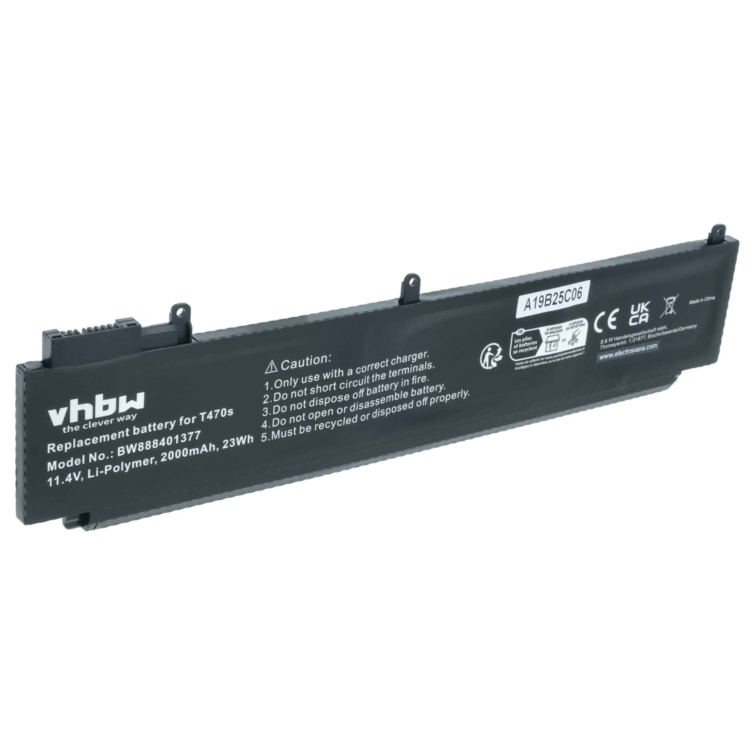 Bateria para portátil vhbw para Lenovo ThinkPad T460s, T470s 2000 mAh 11.4 V