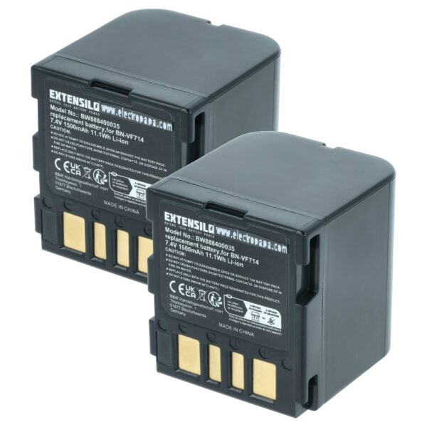 2x Bateria compatível JVC BN-VF707, BN-VF707U, BN-VF714, BN-VF714U, BN-VF733, BN-VF733U - 1500mAh, 7.4V, Li-Ion