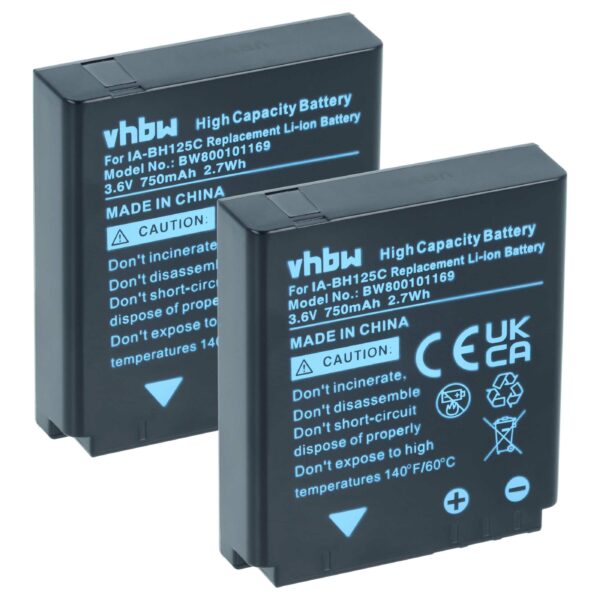 2x Bateria vhbw D-Li106 para Pentax - 750mAh, 3.6V, Li-Ion