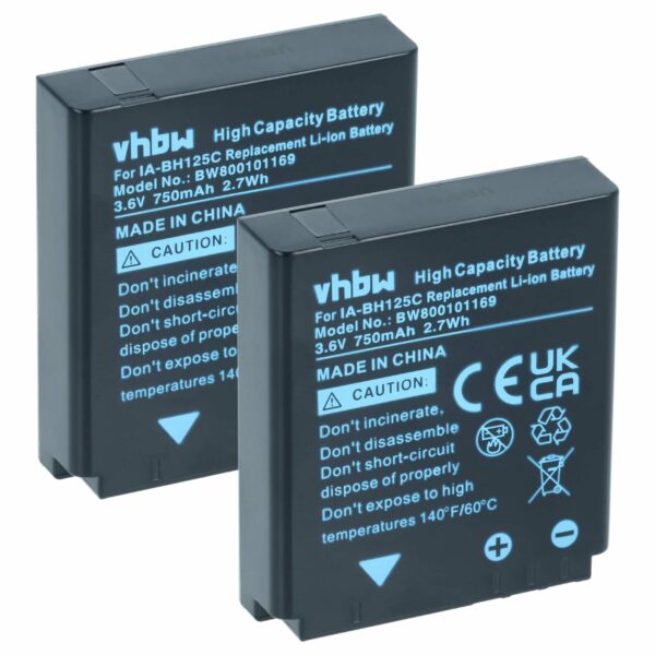 2x Bateria vhbw D-Li106 para Pentax - 750mAh, 3.6V, Li-Ion