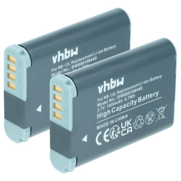 2x Bateria vhbw para Canon NB-12L - 1800mAh, 3.7V, Li-Ion