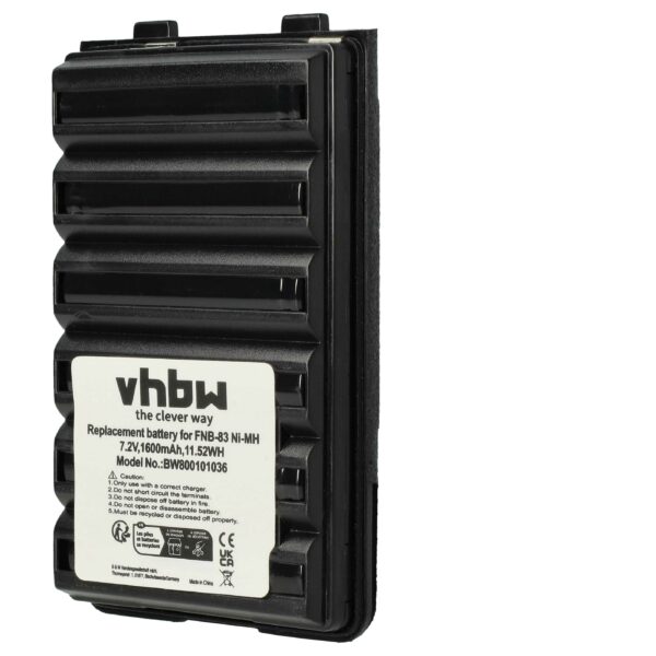 Bateria de rádio vhbw para Yaesu Vertex FNB-83, FT-60, VX-110 1600 mAh 7.2 V NiMH