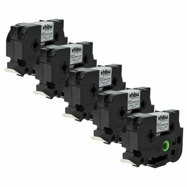 Pack 5x Fita Etiquetadora Compatível Brother HSE-251 - Tubo Termoretrátil 23,6 mm Preto sobre Branco