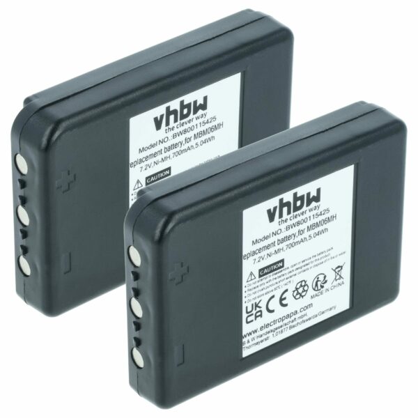 2x Bateria de Substituição vhbw para Controlo Remoto Industrial Autec MBM06MH - 700 mAh
